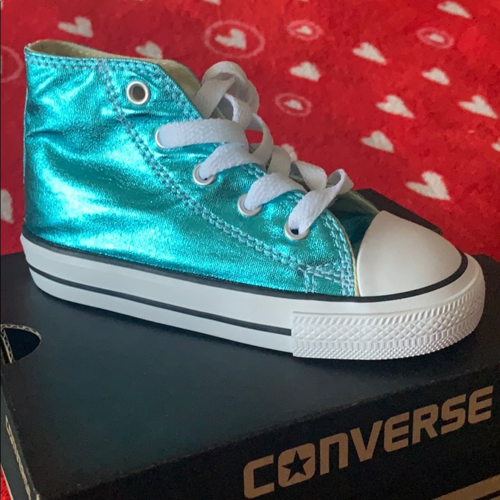 Converse high top shoes, Kids 8 turquoise shiny